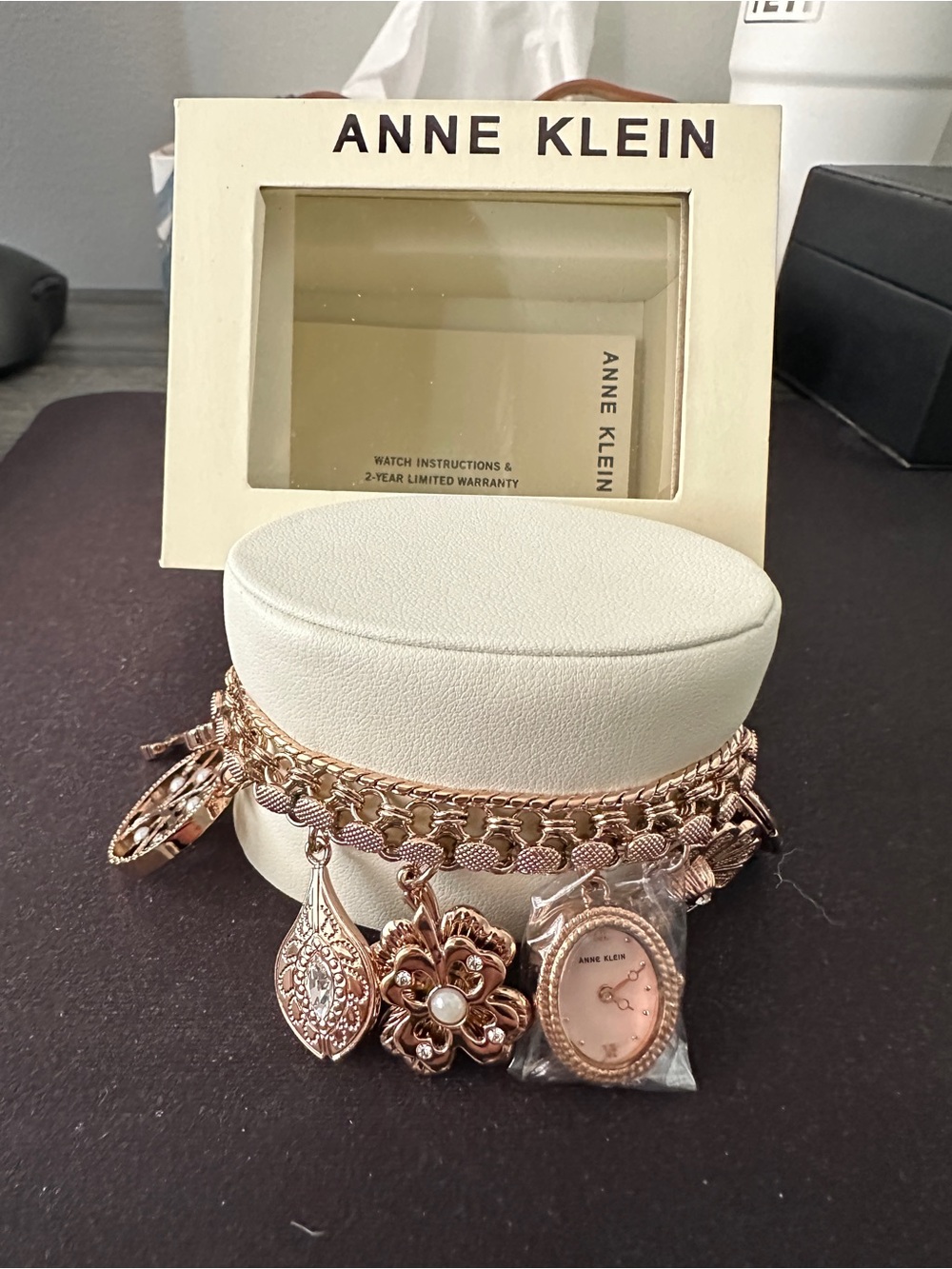 Anne Klein Rose Gold Charm Bracelet Quartz Watch